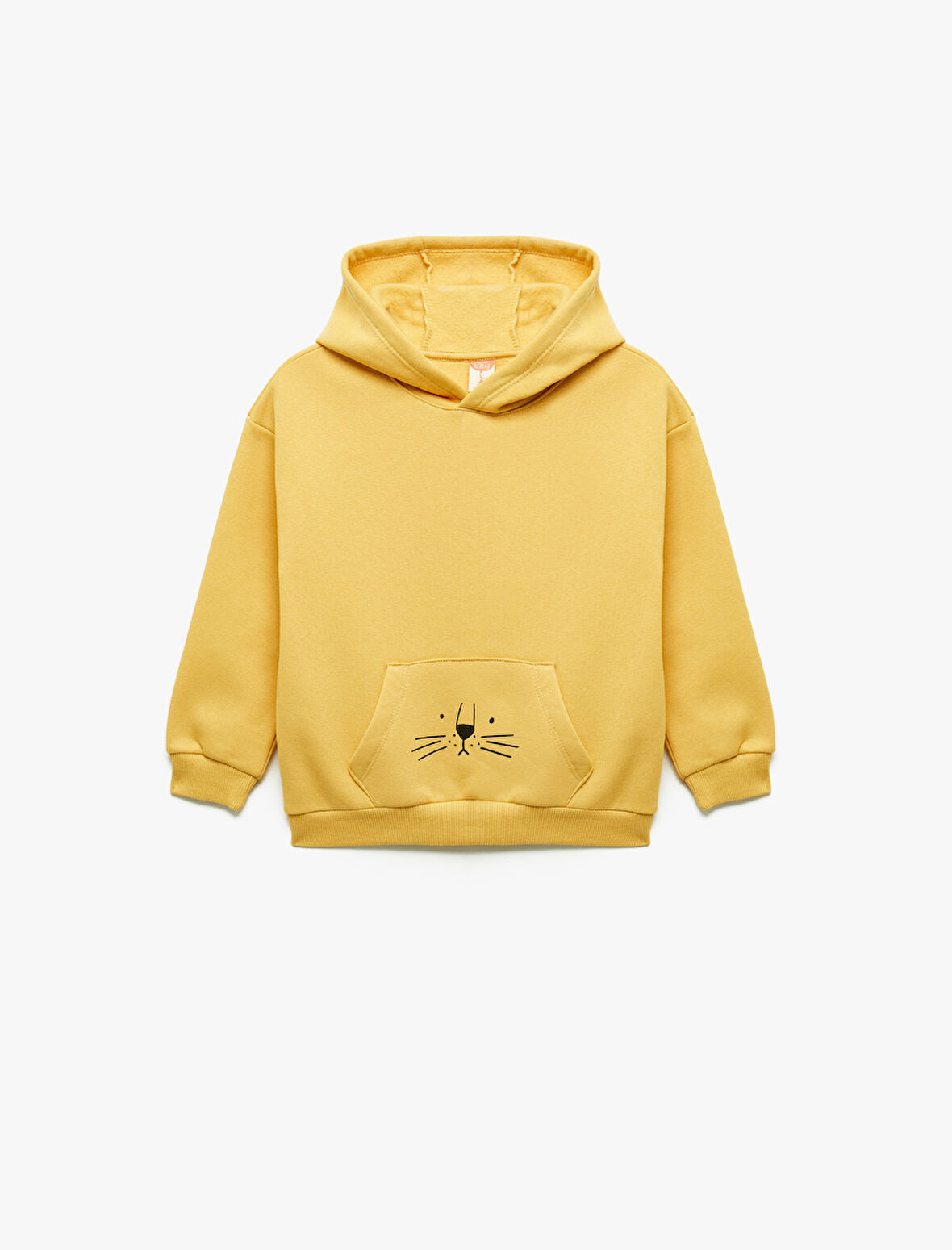 Şardonlu Uzun Kollu Kanguru cepli Aslan Baskılı Kapşonlu Sweatshirt