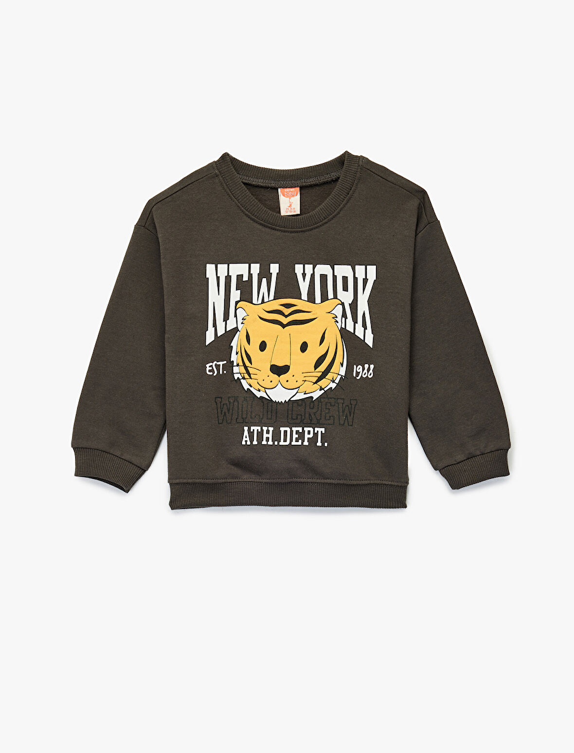 Şardonlu Uzun Kollu Bisiklet Yaka Kaplan Baskılı Sweatshirt