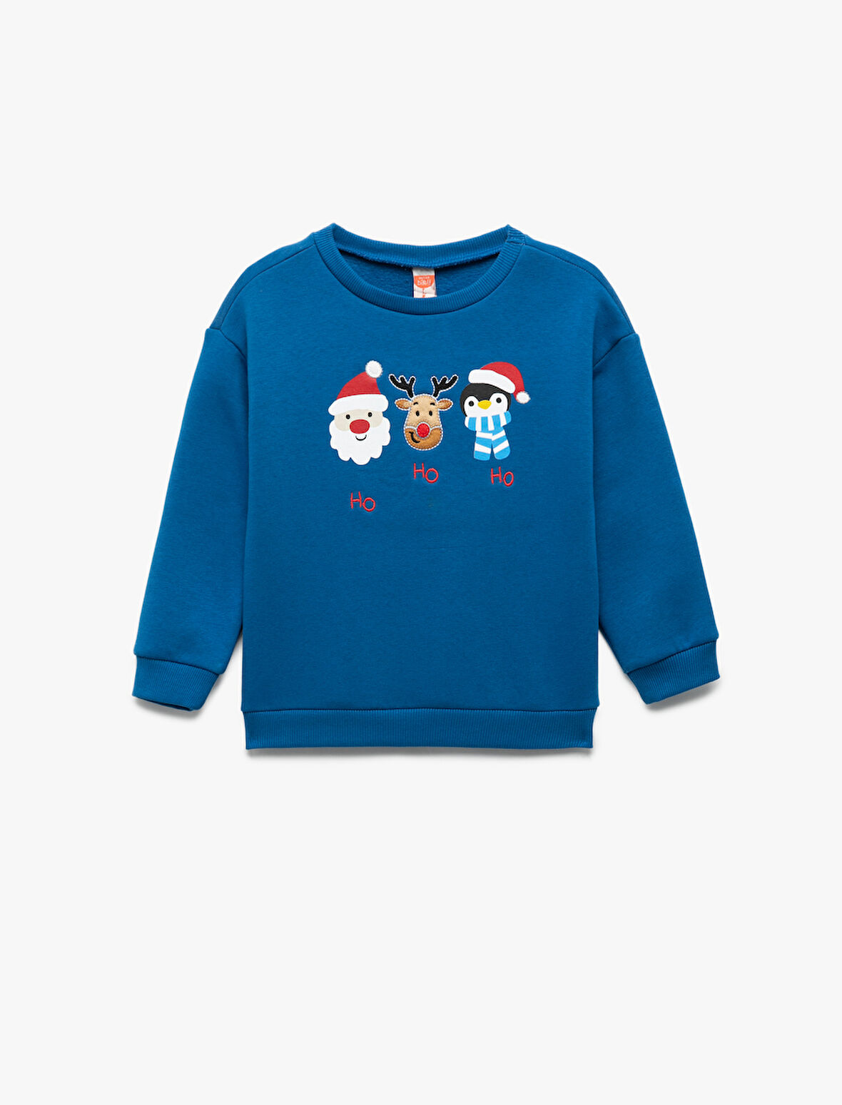 Bisiklet Yaka Uzun Kollu Pamuklu Yılbaşı Baskılı Sweatshirt