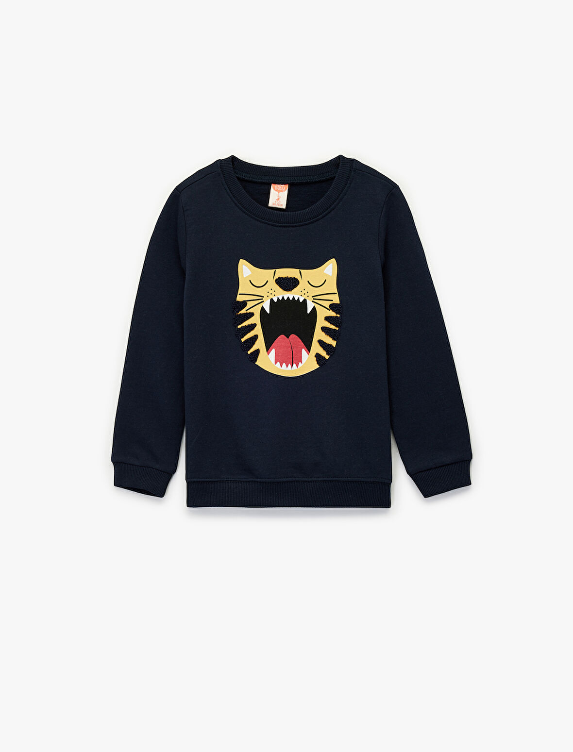 Pamuklu Uzun Kollu Bisiklet Yaka Kaplan Nakışlı Sweatshirt