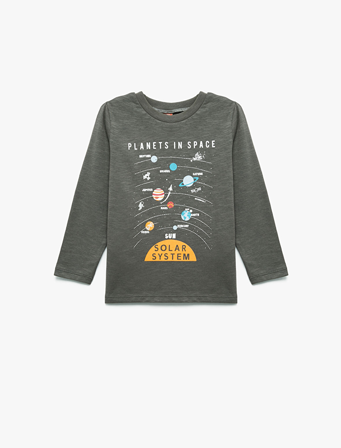 Baskılı Uzun Kollu Bisiklet Yaka Pamuklu Tişört