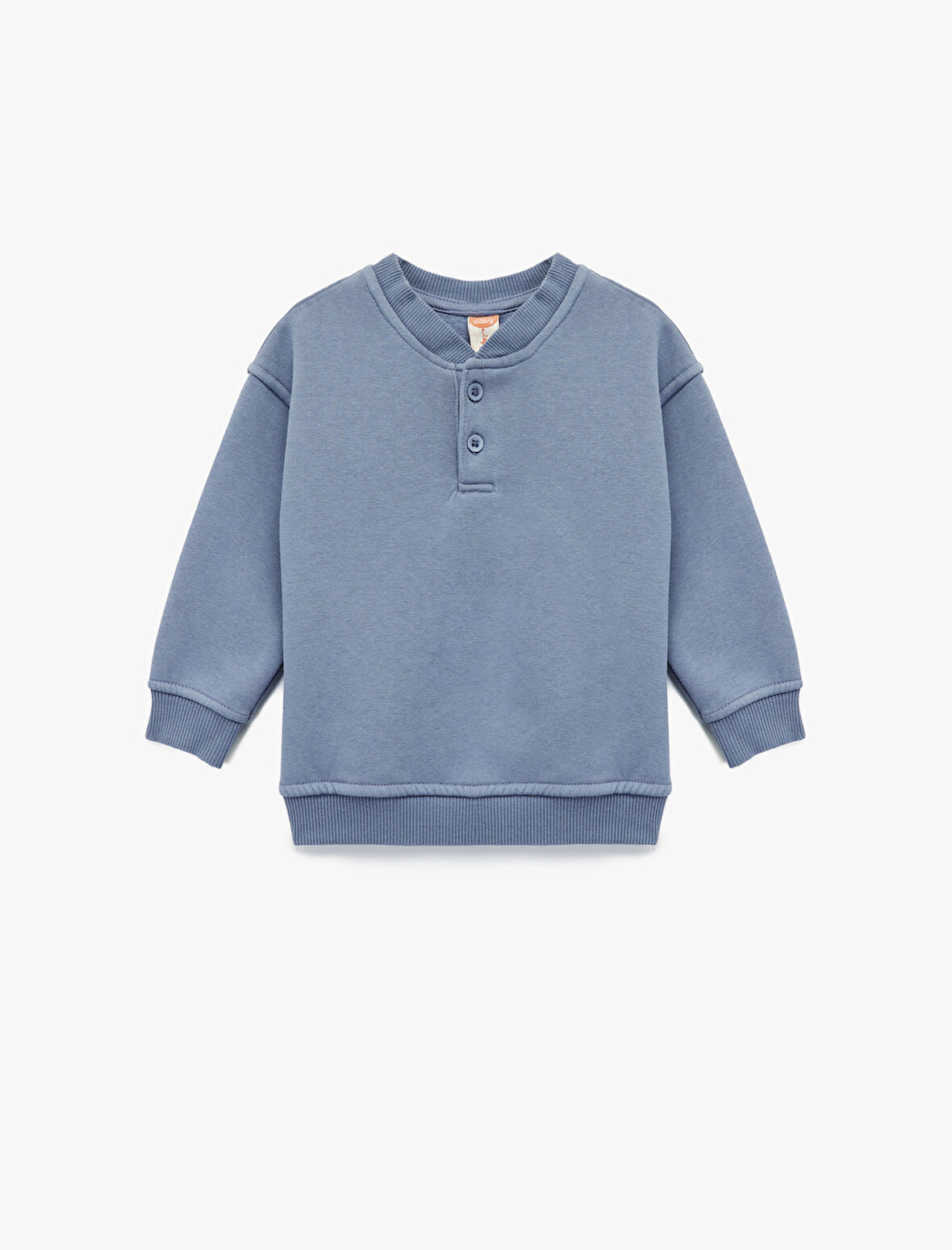 Düğme Detaylı Uzun Kollu Bisiklet Yaka Basic Sweatshirt