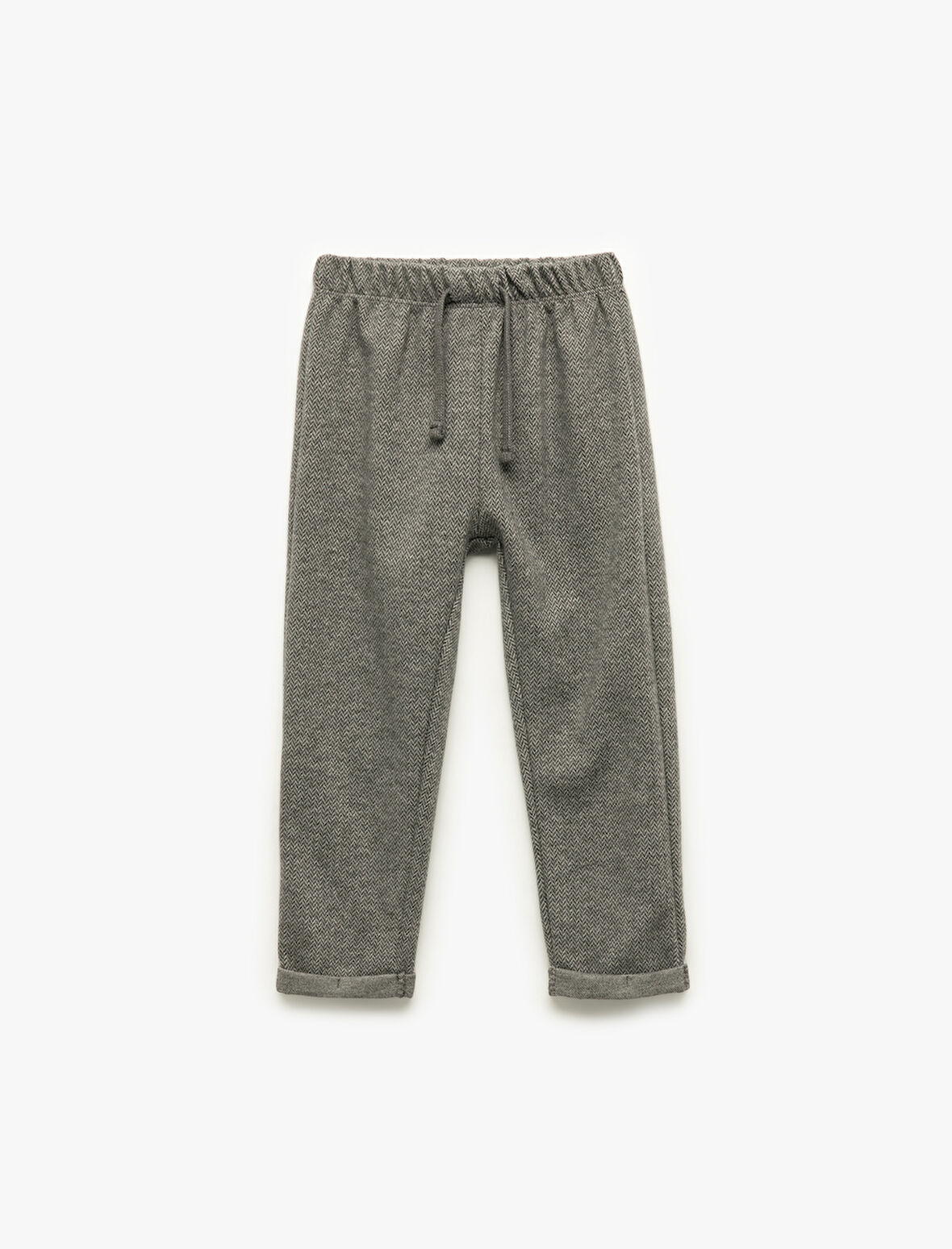 Desenli Viskon Karışımlı Beli Bağcıklı Pantolon