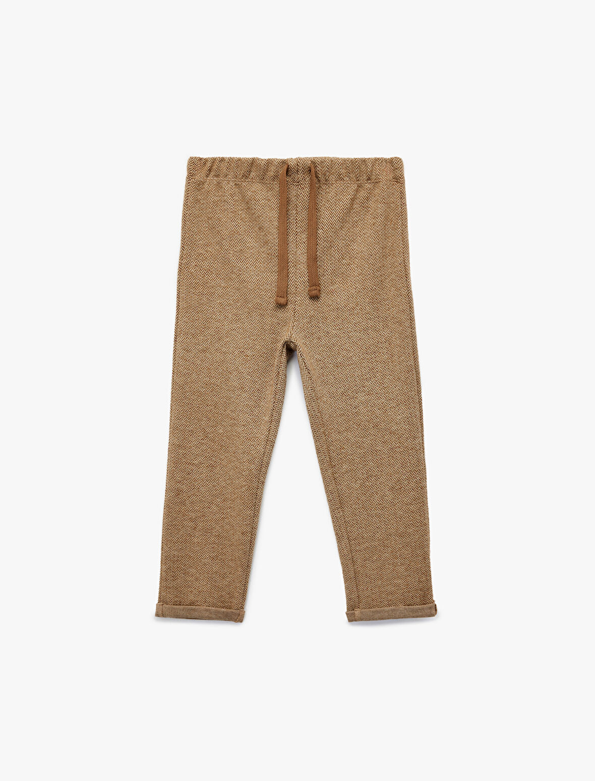 Desenli Viskon Karışımlı Beli Bağcıklı Pantolon