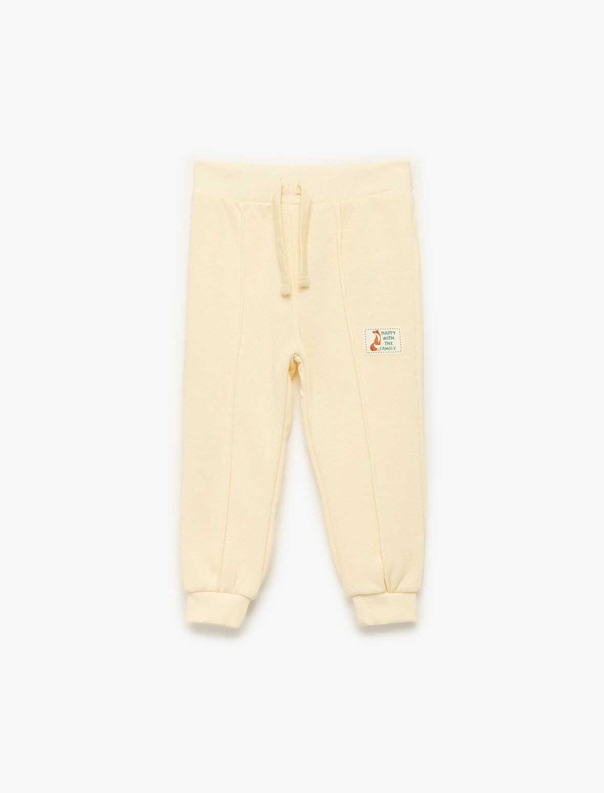 Pamuklu Beli Bağcıklı Nervürlü Şardonlu Etiket Baskılı Jogger Eşofman Altı