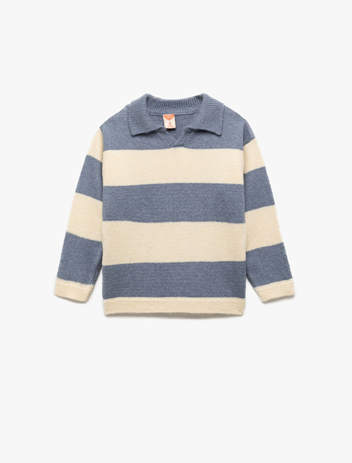 Uzun Kollu Çizgili Polo Yaka Triko Kazak