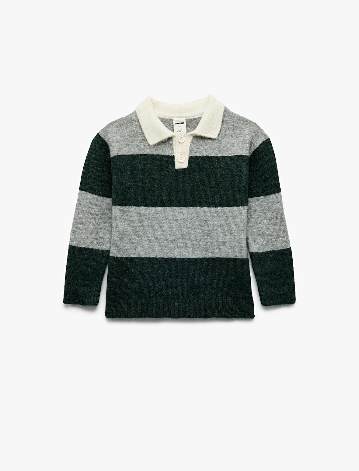 Uzun Kollu Renk Bloklu Düğmeli Polo Yaka Triko Kazak