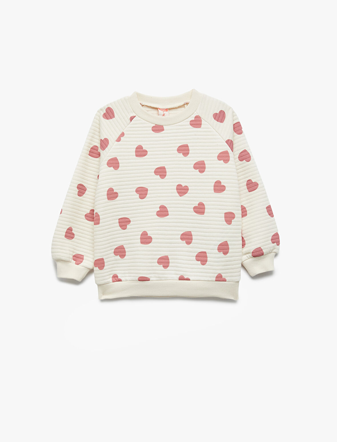 Kalp Desenli Uzun Kollu Bisiklet Yaka Sweatshirt