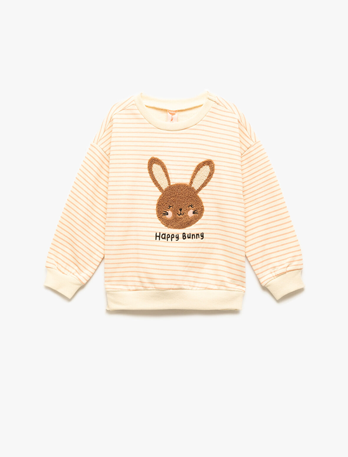 Uzun Kollu Bisiklet Yaka Şardonlu Pamuklu Çizgili Sweatshirt