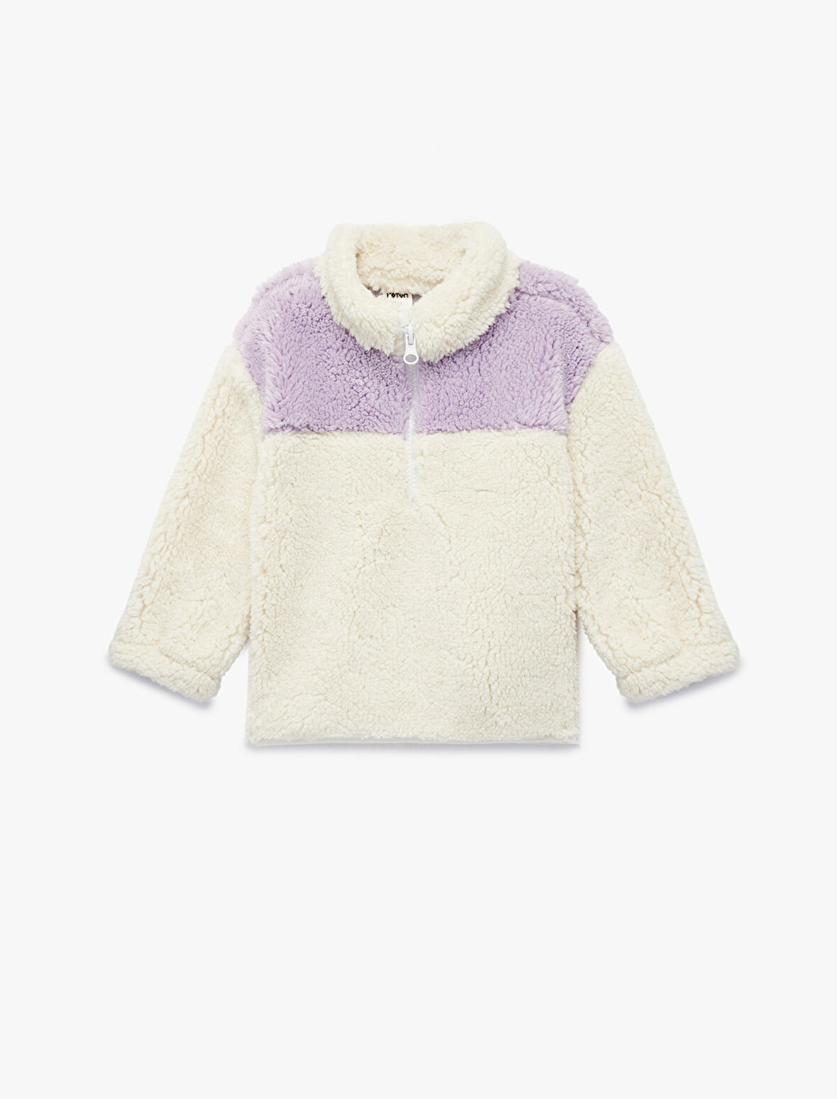 Uzun Kollu Yarım Fermuarlı Dik Yaka Peluş Sweatshirt