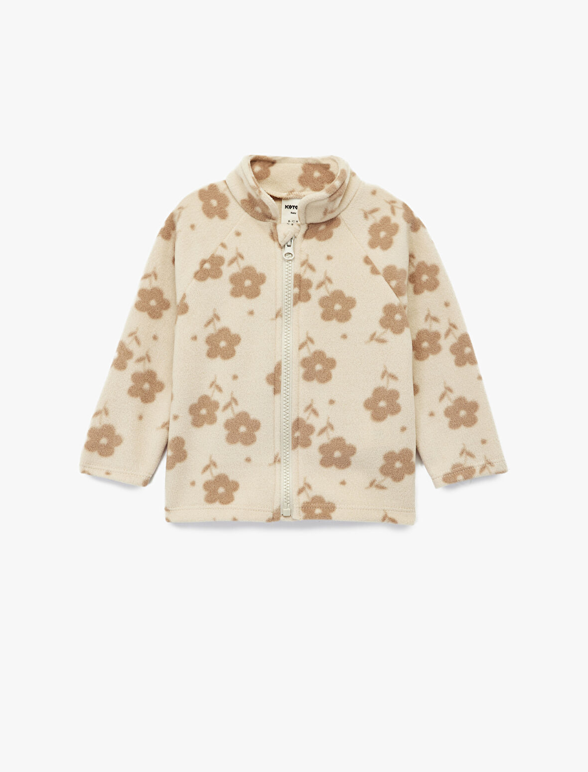 Dik Yaka Uzun Kollu Fermuarlı Çiçekli Polar Sweatshirt