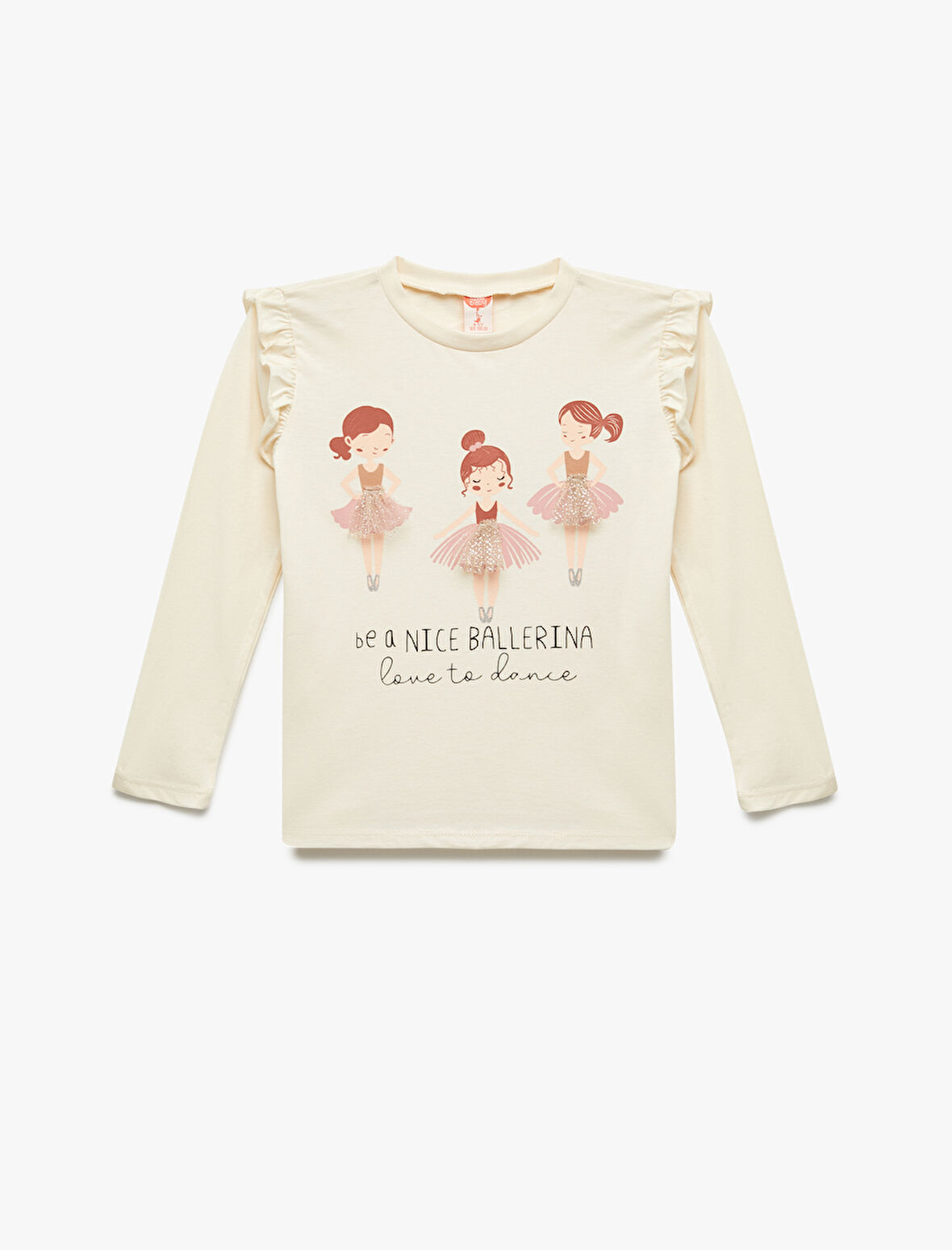 Balerin Baskılı Uzun Kollu Bisiklet Yaka Pamuklu Tişört