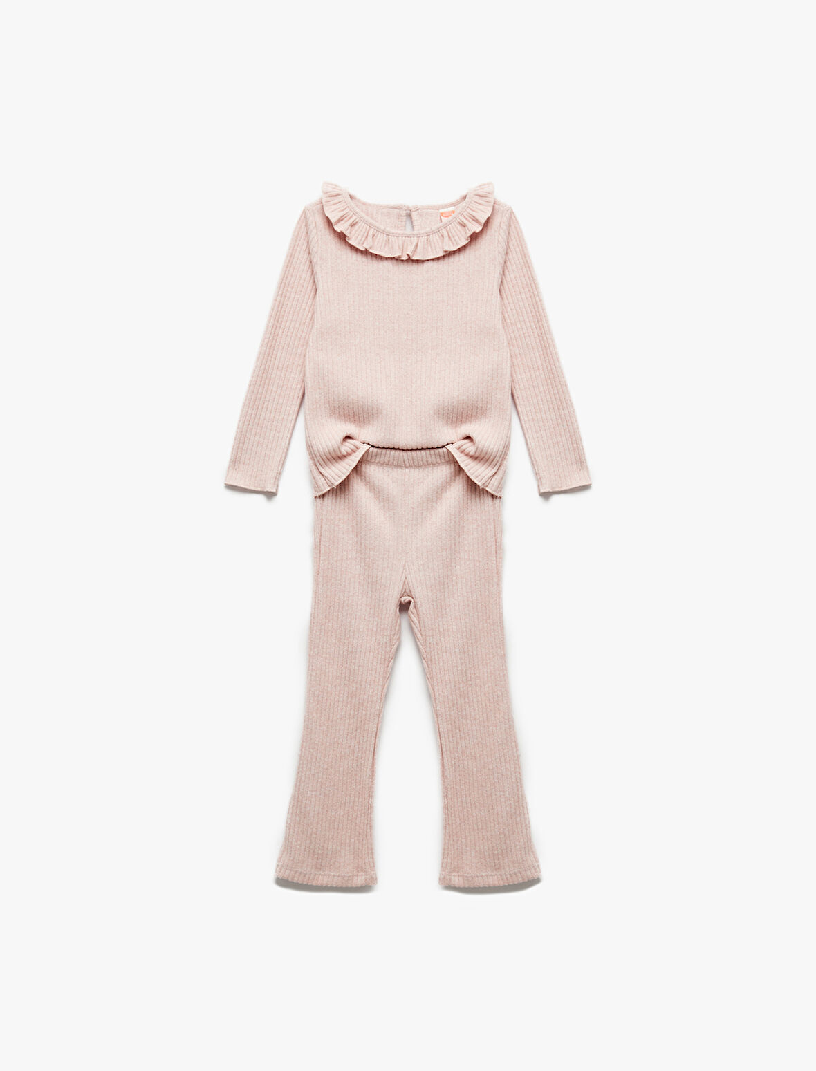 Uzun Kollu Bisiklet Yaka Fırfır Detaylı 2'li Kaşkorse Alt Üst Takım 