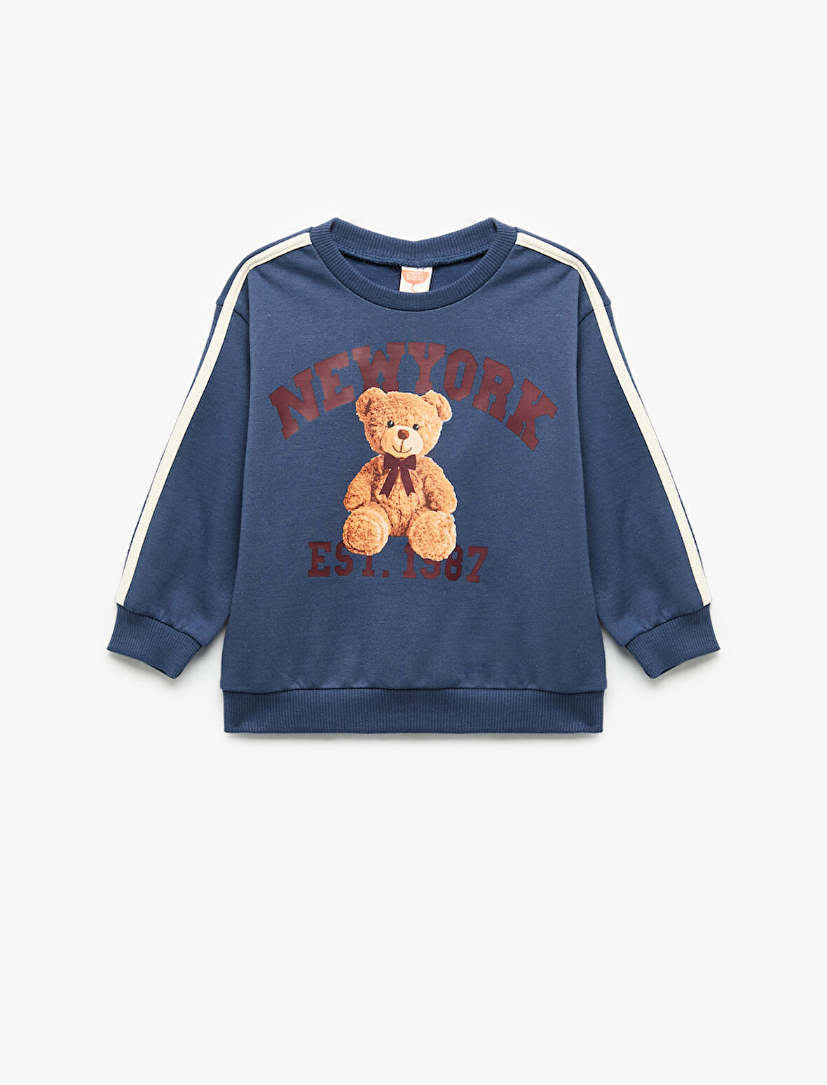 Şardonlu Uzun Kollu Ayıcık Baskılı Bisiklet Yaka Sweatshirt