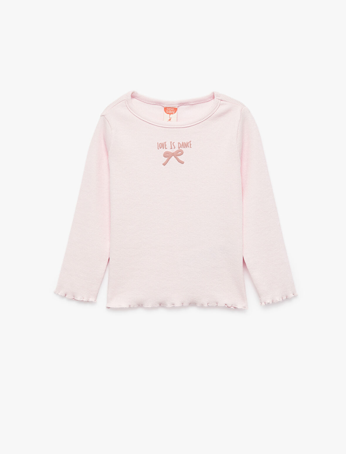 Pamuklu Kaşkorse Bisiklet Yaka Fiyonk İşlemeli Uzun Kollu Tişört