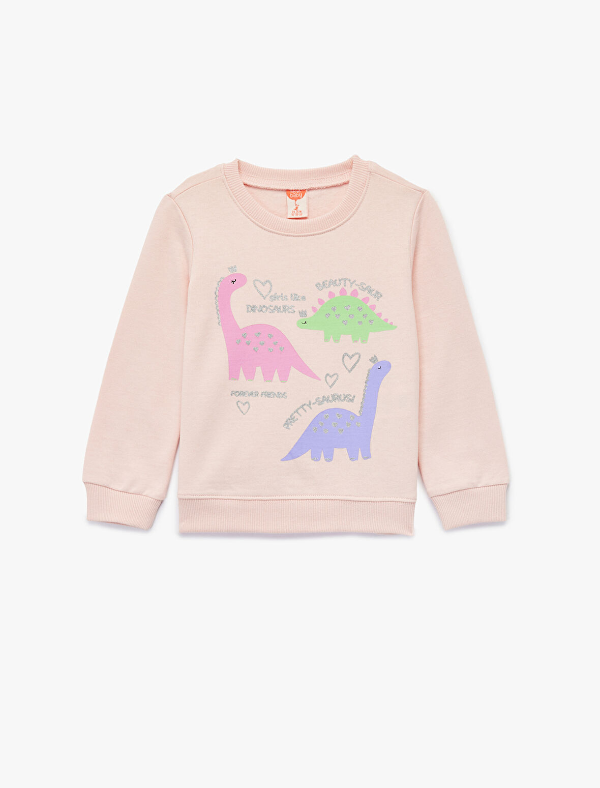 Uzun Kollu Bisiklet Yaka  Dinozor Baskılı Şardonlu Pamuklu Sweatshirt