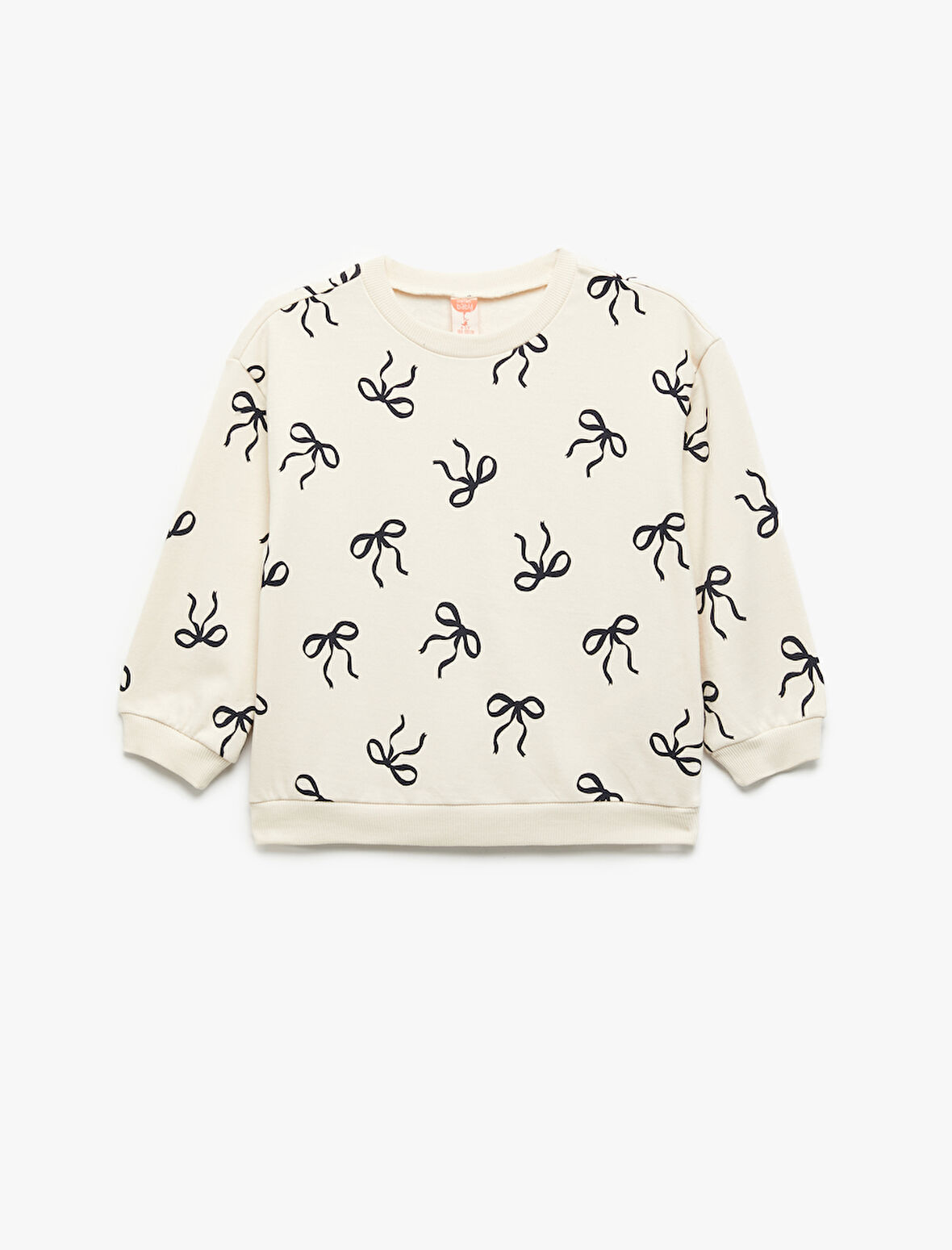 Fiyonk Baskılı Uzun Kollu Bisiklet Yaka Pamuklu Sweatshirt