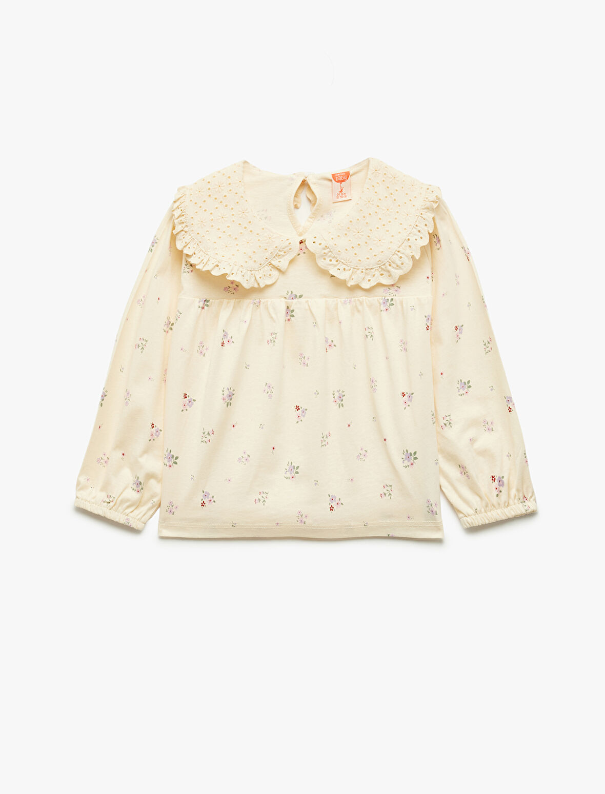 Pamuklu Uzun Kollu Çiçek Desenli Bebe Yaka Tişört