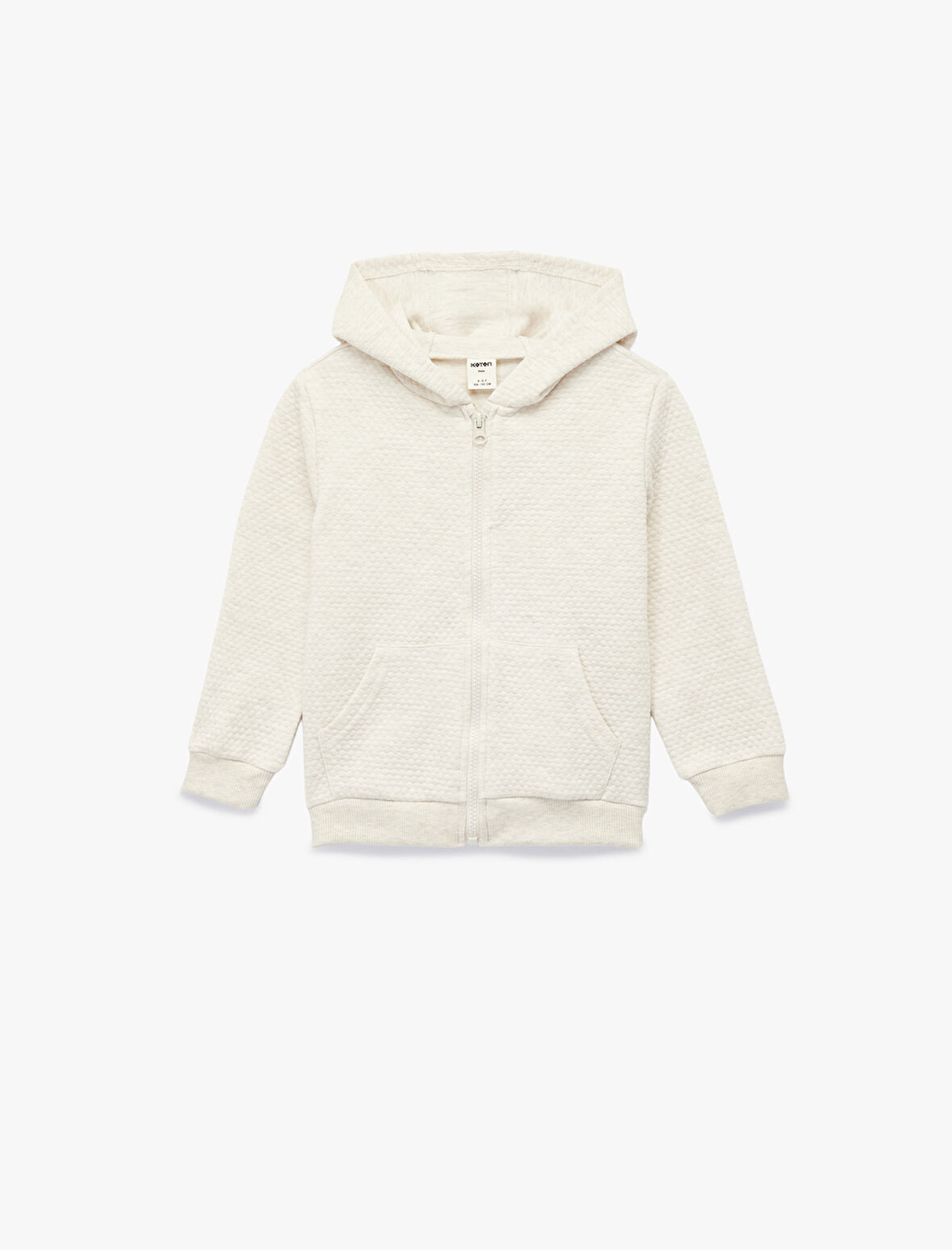 Kapşonlu Dokulu Uzun Kollu Fermuarlı Sweatshirt