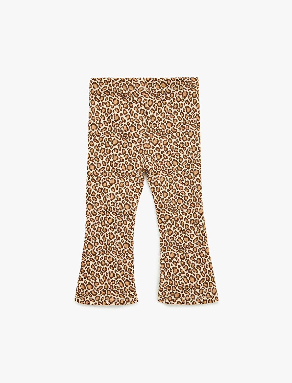 Leopar Desenli Beli Lastikli Pamuklu İspanyol Paça Tayt