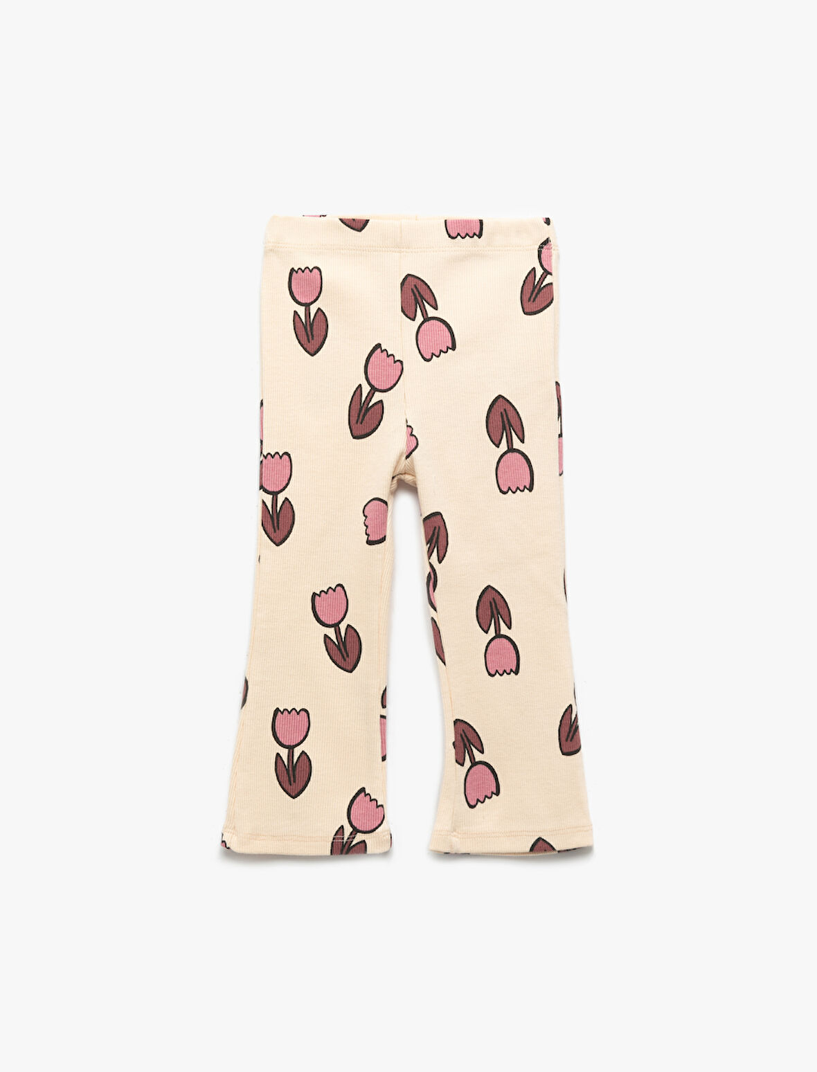 Pamuklu Beli Lastikli Çiçek Desenli İspanyol Paça Tayt