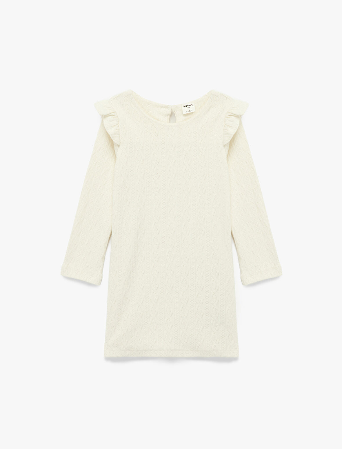 Pamuklu Uzun Kollu Bisiklet Yaka Fırfır Detaylı Basic Elbise