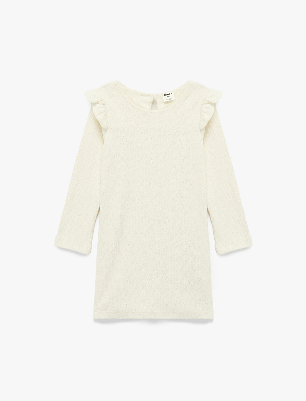 Pamuklu Uzun Kollu Bisiklet Yaka Fırfır Detaylı Basic Elbise