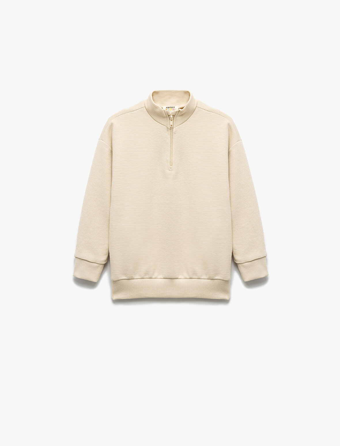 Dik Yaka Yarım Fermuarlı Uzun Kollu Basic Sweatshirt