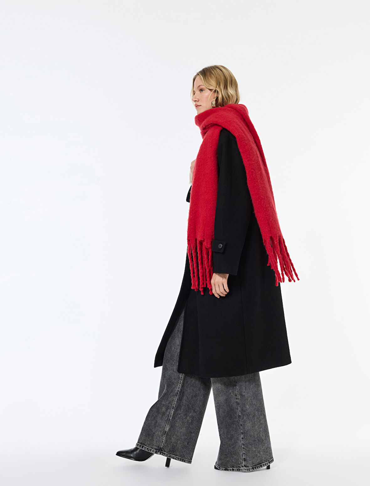 Oversize Kaban Kaşe Uzun Kollu Cepli Düğmeli Kruvaze