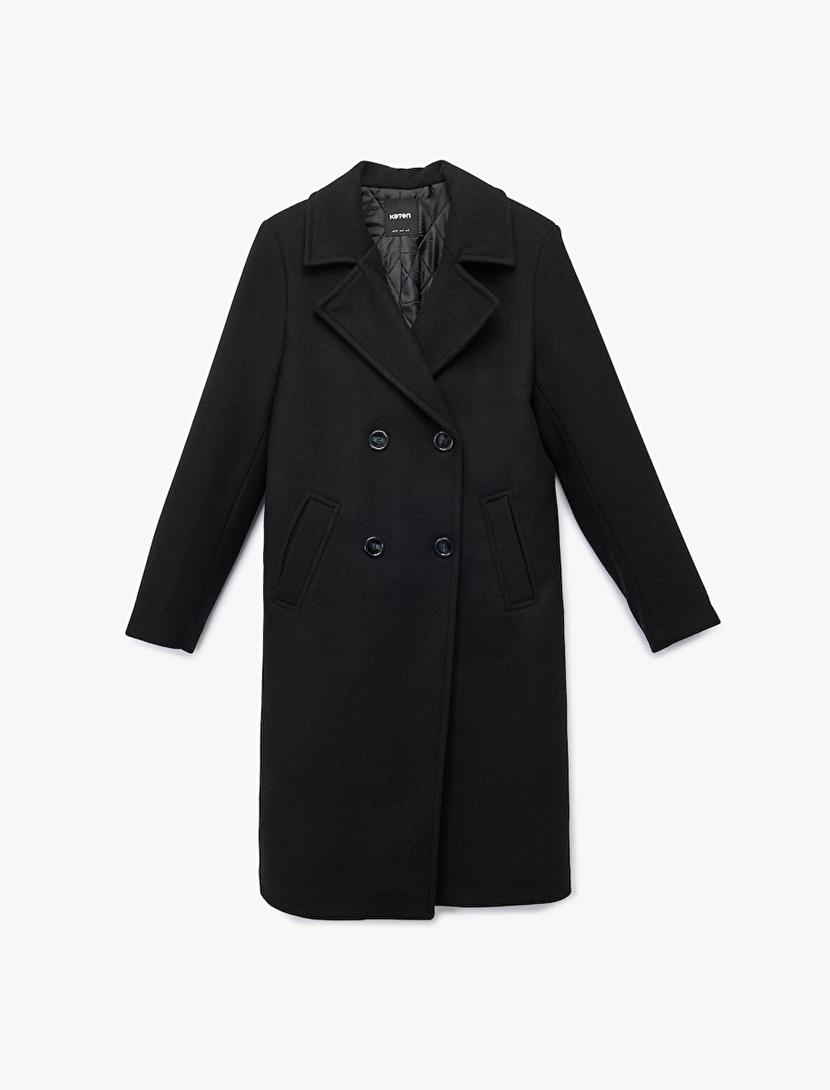 Uzun Kollu Düğmeli Kruvaze Kaşe Kaban