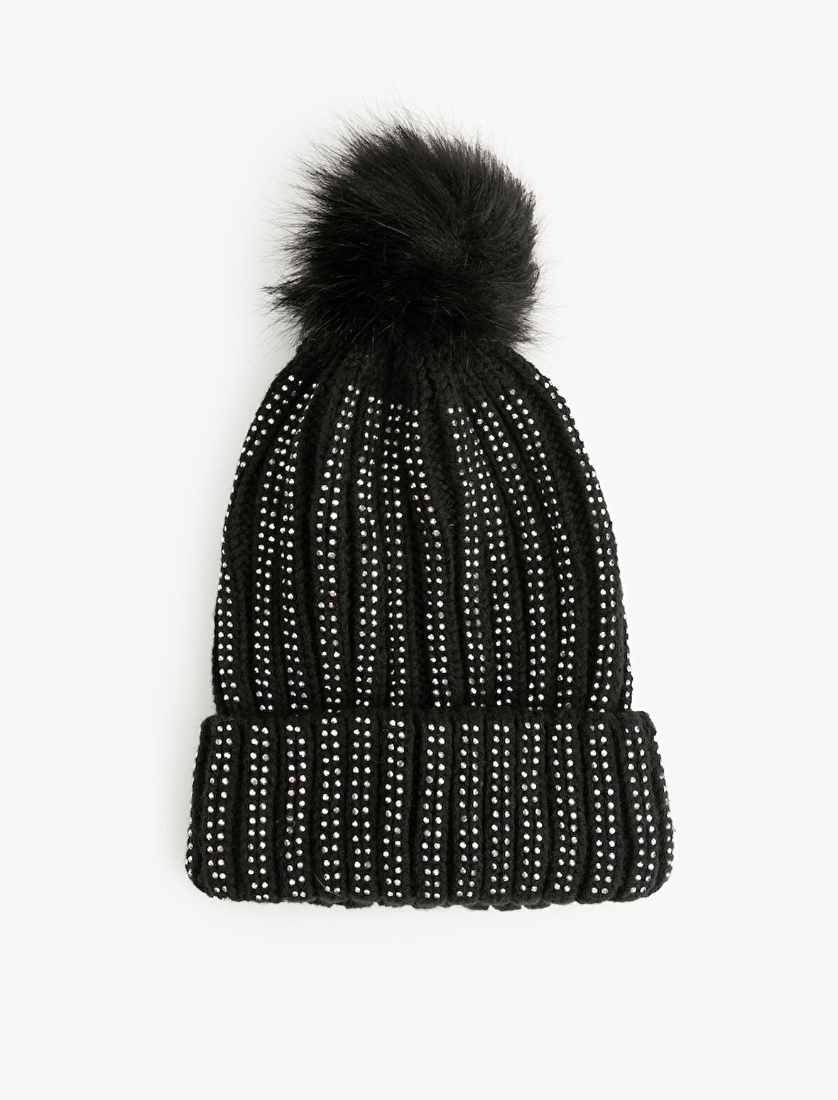 Suni Peluş Detaylı Taşlı Triko Bere