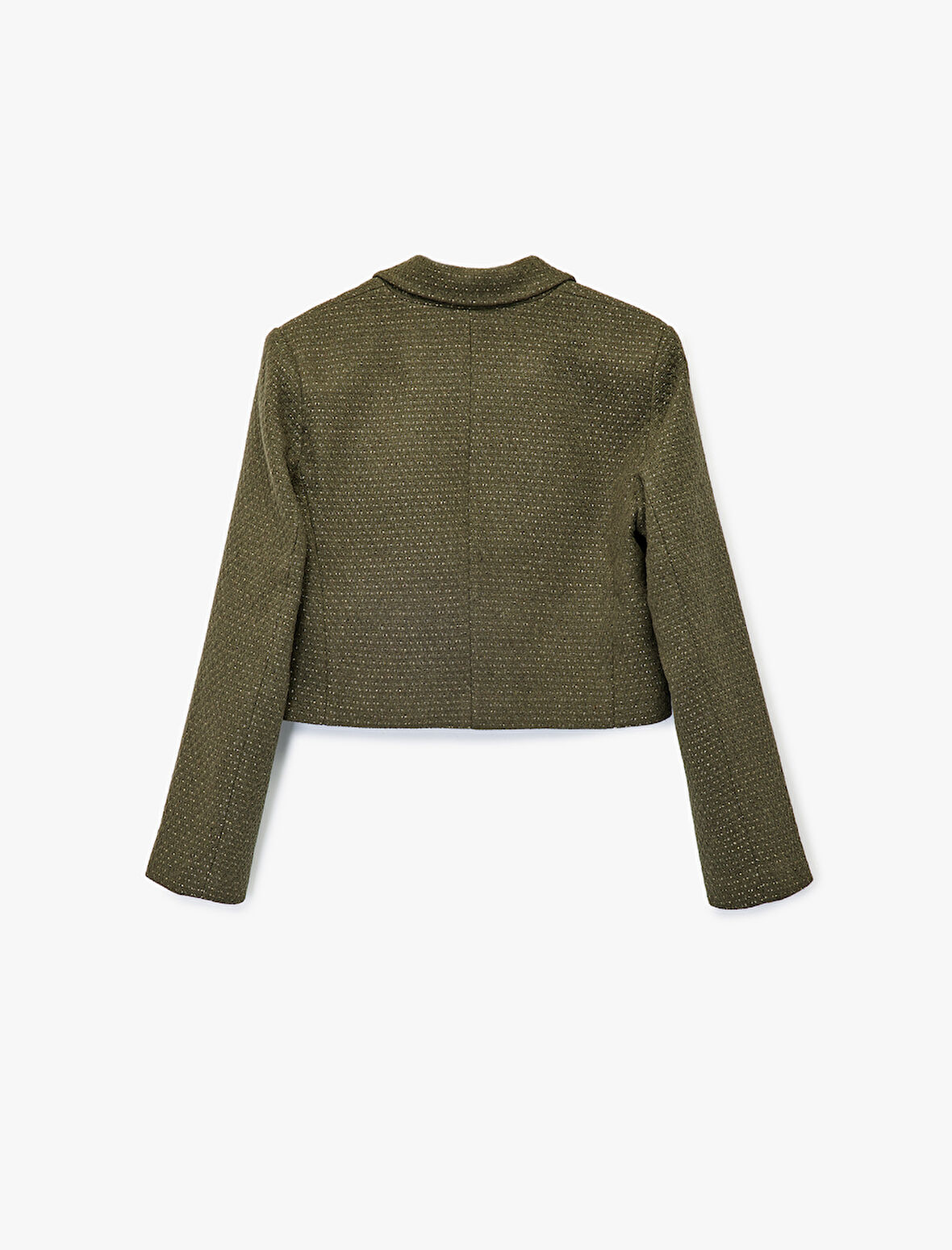 Uzun Kollu Kruvaze Tüvit Crop Blazer Ceket