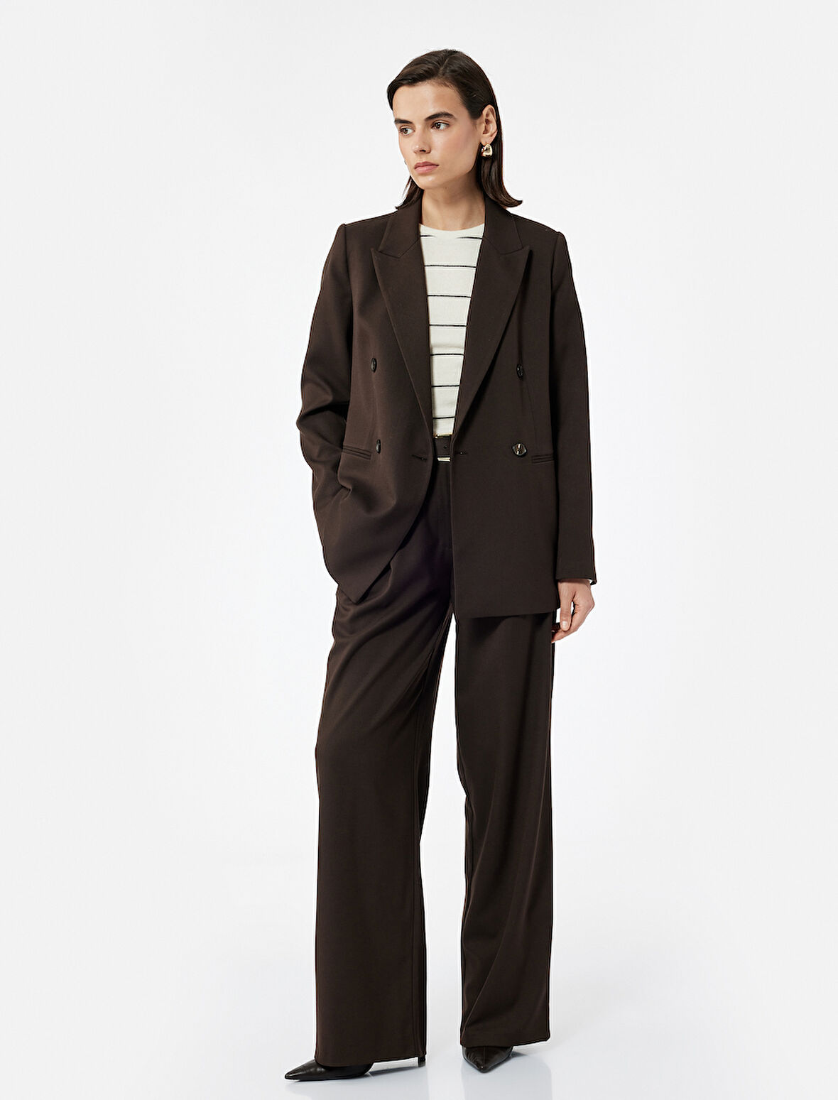 Astarlı Cepli Kruvaze Uzun Kollu Blazer Ceket