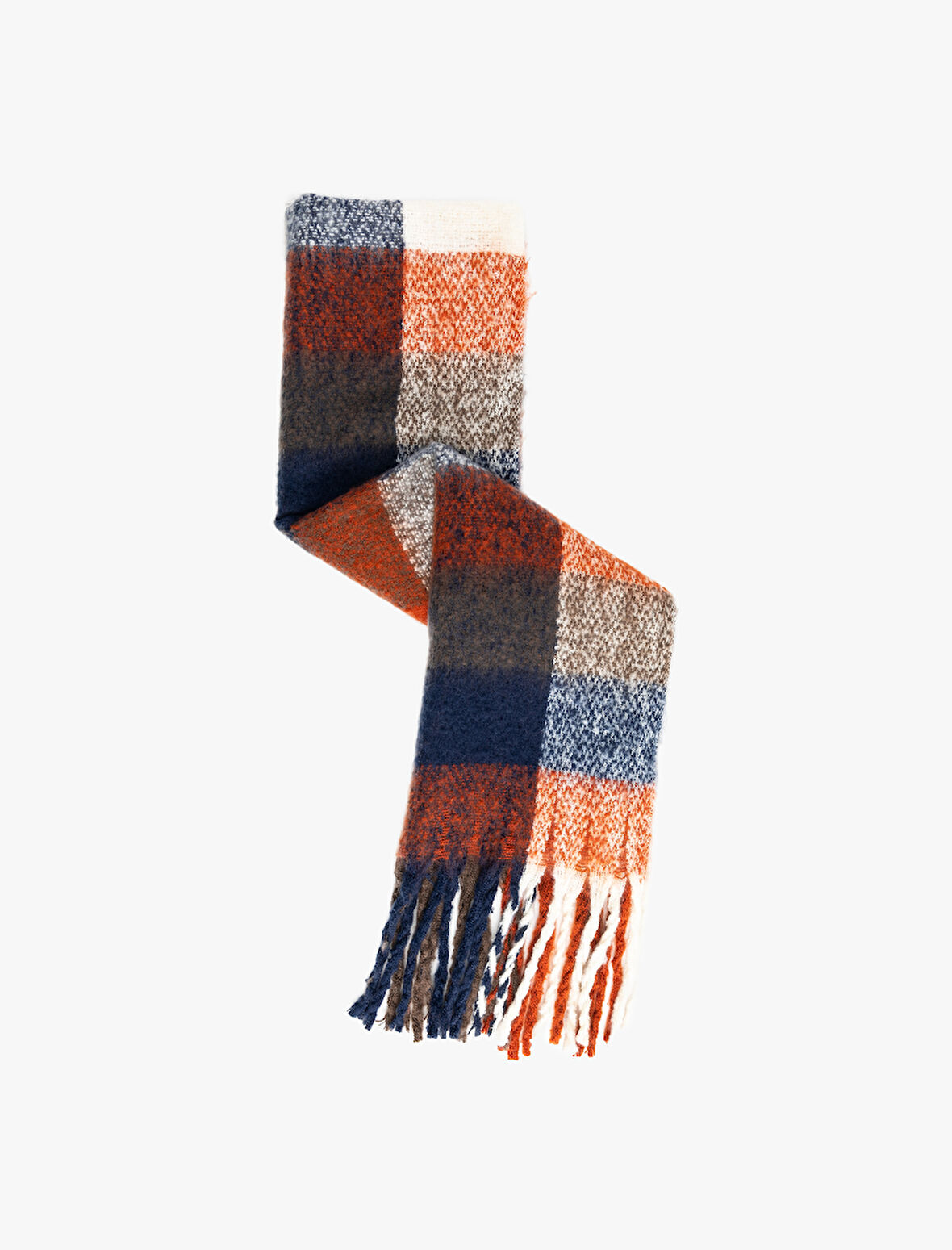 Yumuşak Dokulu Püsküllü Ekoseli Uzun Atkı