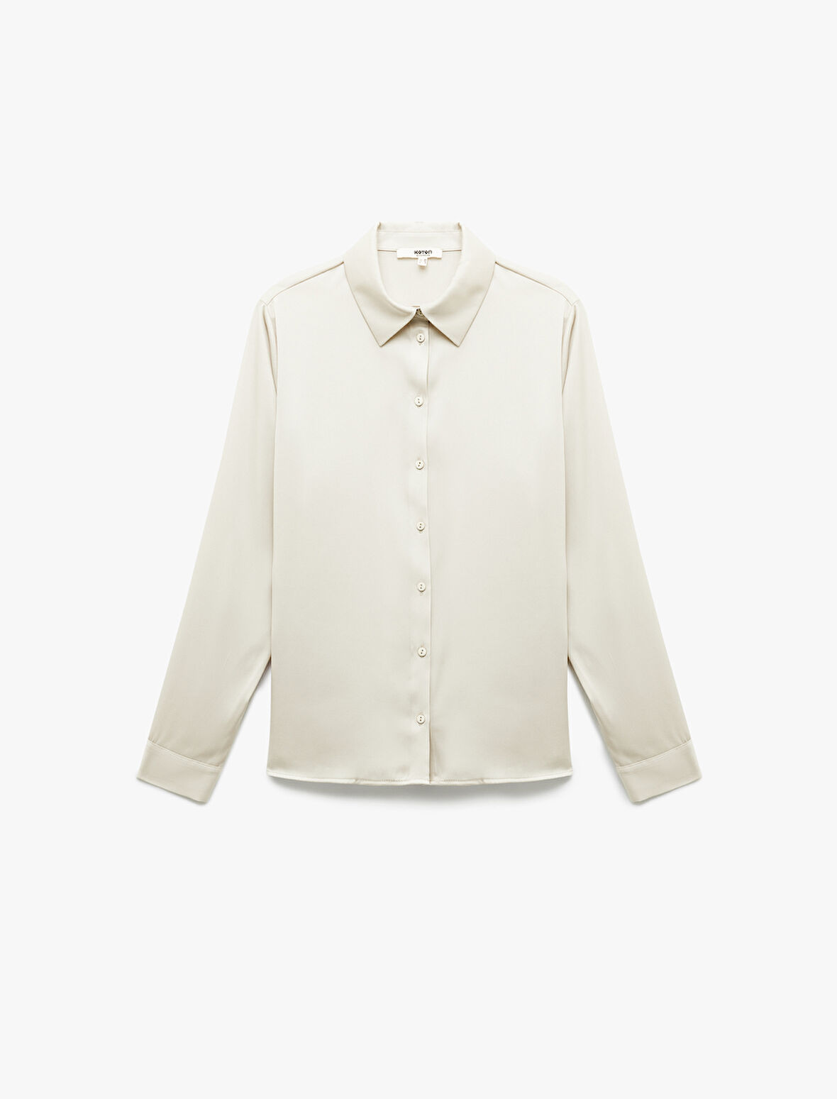 Klasik Yaka Düğmeli Uzun Kollu Saten Gömlek