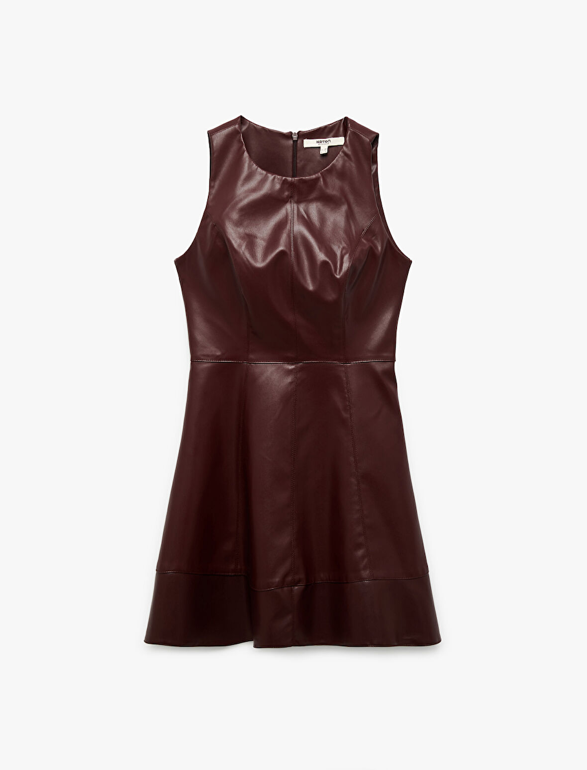 Kolsuz Bisiklet Yaka A Kesim Suni Deri Mini Elbise