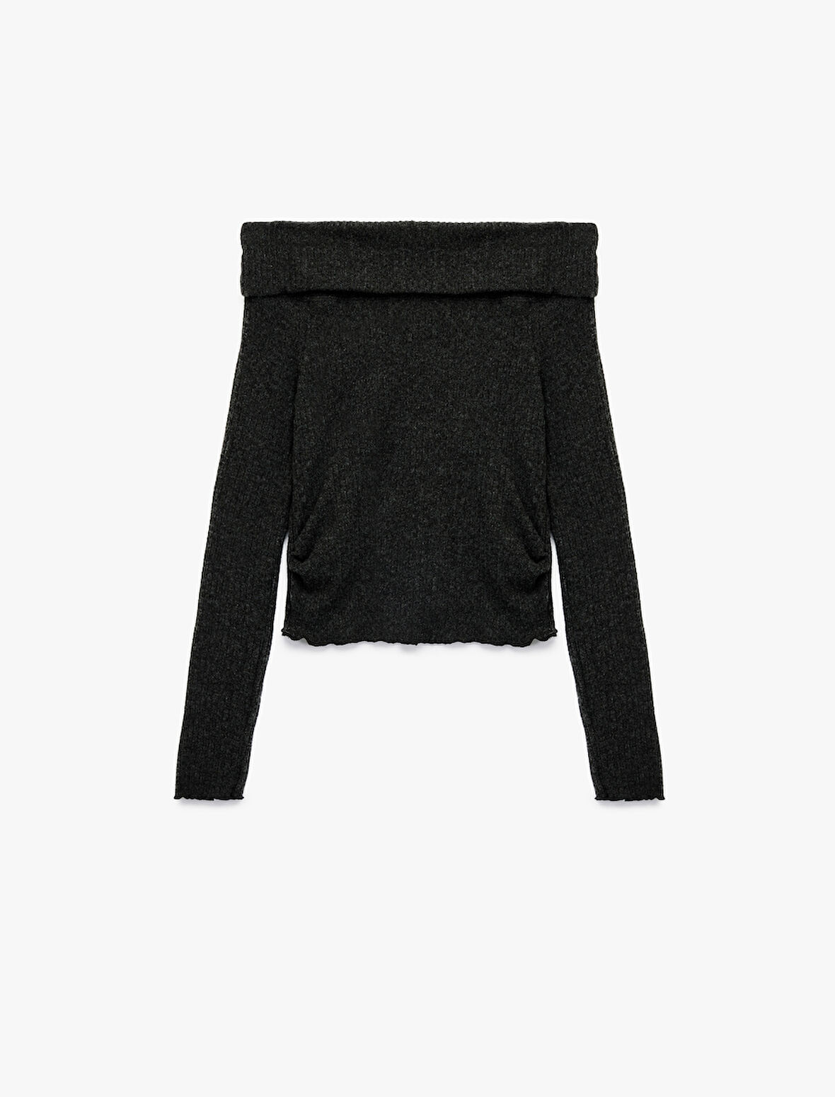 Viskon Karışımlı Kaşkorse Omzu Açık Slim Fit Uzun Kollu Tişört