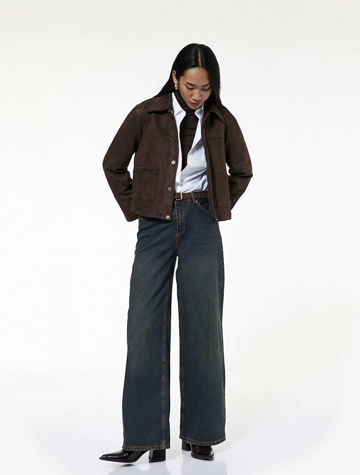 Düşük Bel Düz Paça Pamuklu Straight Yıkamalı Bol Jean Pantolon - Loose Straight Fit Jean