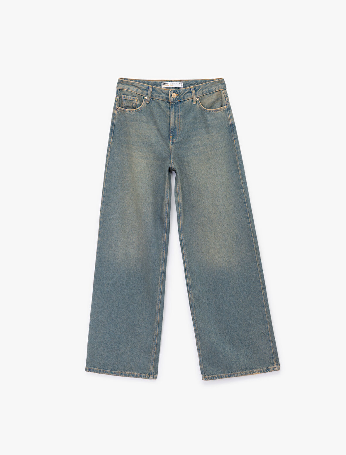 Düşük Bel Düz Paça Pamuklu Straight Yıkamalı Bol Jean Pantolon - Loose Straight Fit Jean
