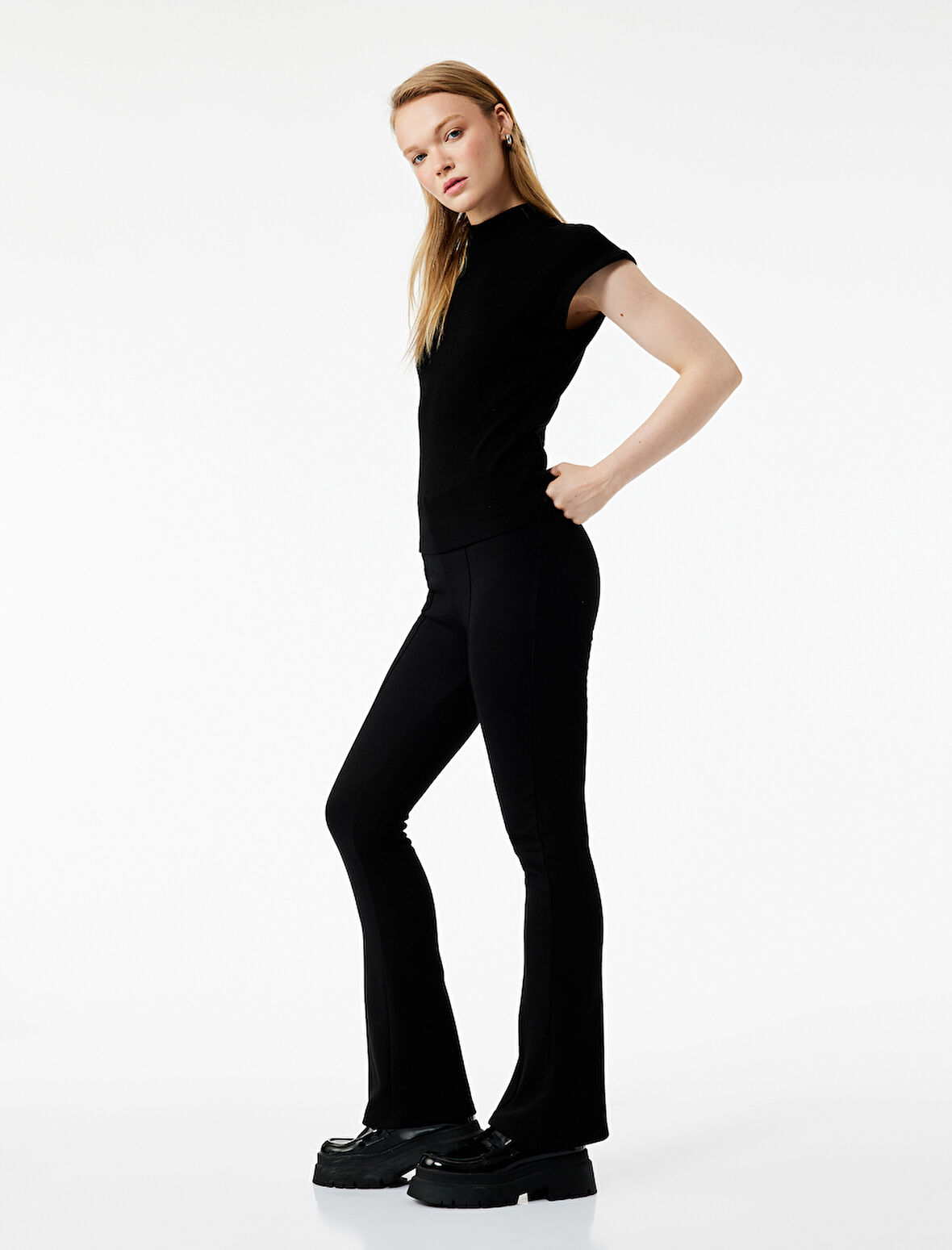 Yüksek Bel Basic İspanyol Paça Pantolon