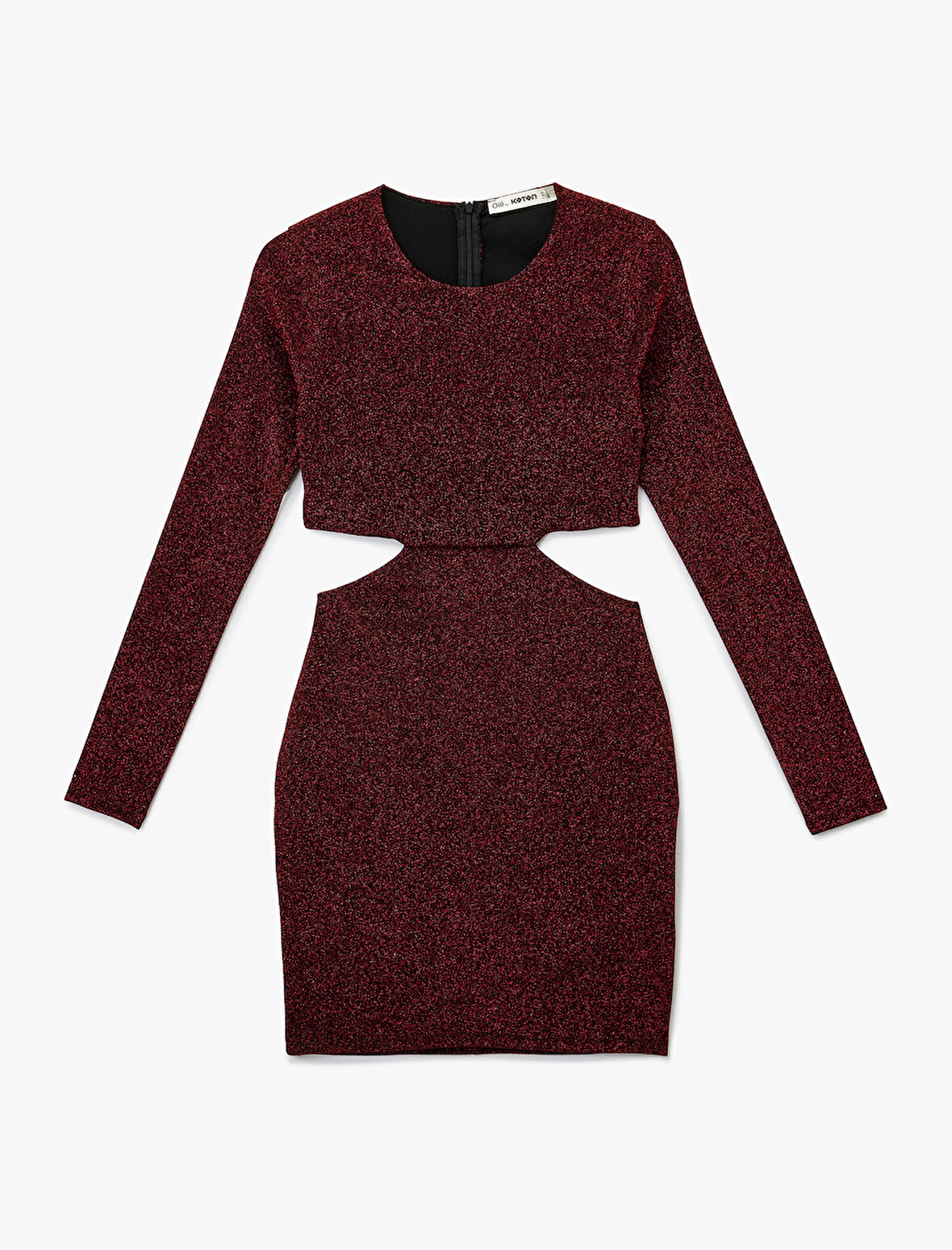 Uzun Kollu Bisiklet Yaka Simli Pencere Detaylı Mini Elbise