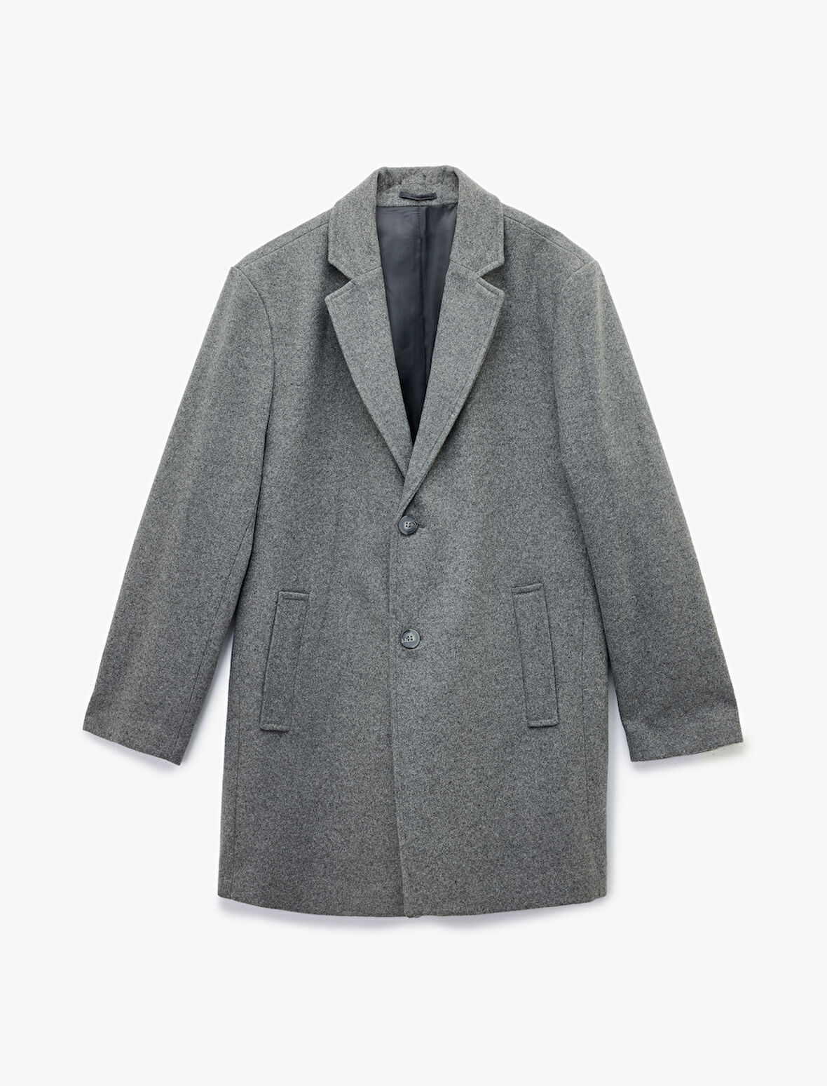 Cep Detaylı Uzun Kollu Düğmeli Dar Kalıp Kruvaze Yaka Kaşe Kaban