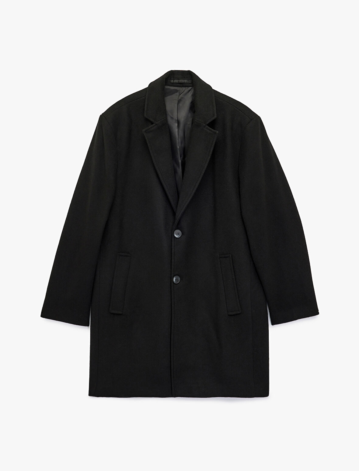 Cep Detaylı Uzun Kollu Düğmeli Dar Kalıp Kruvaze Yaka Kaban