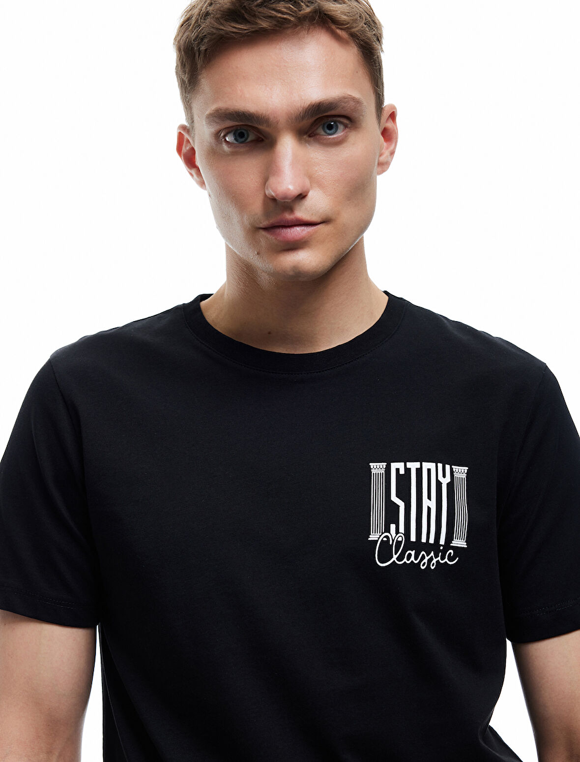 Kısa Kollu Bisiklet Yaka Regular Fit Pamuklu Baskılı Tişört