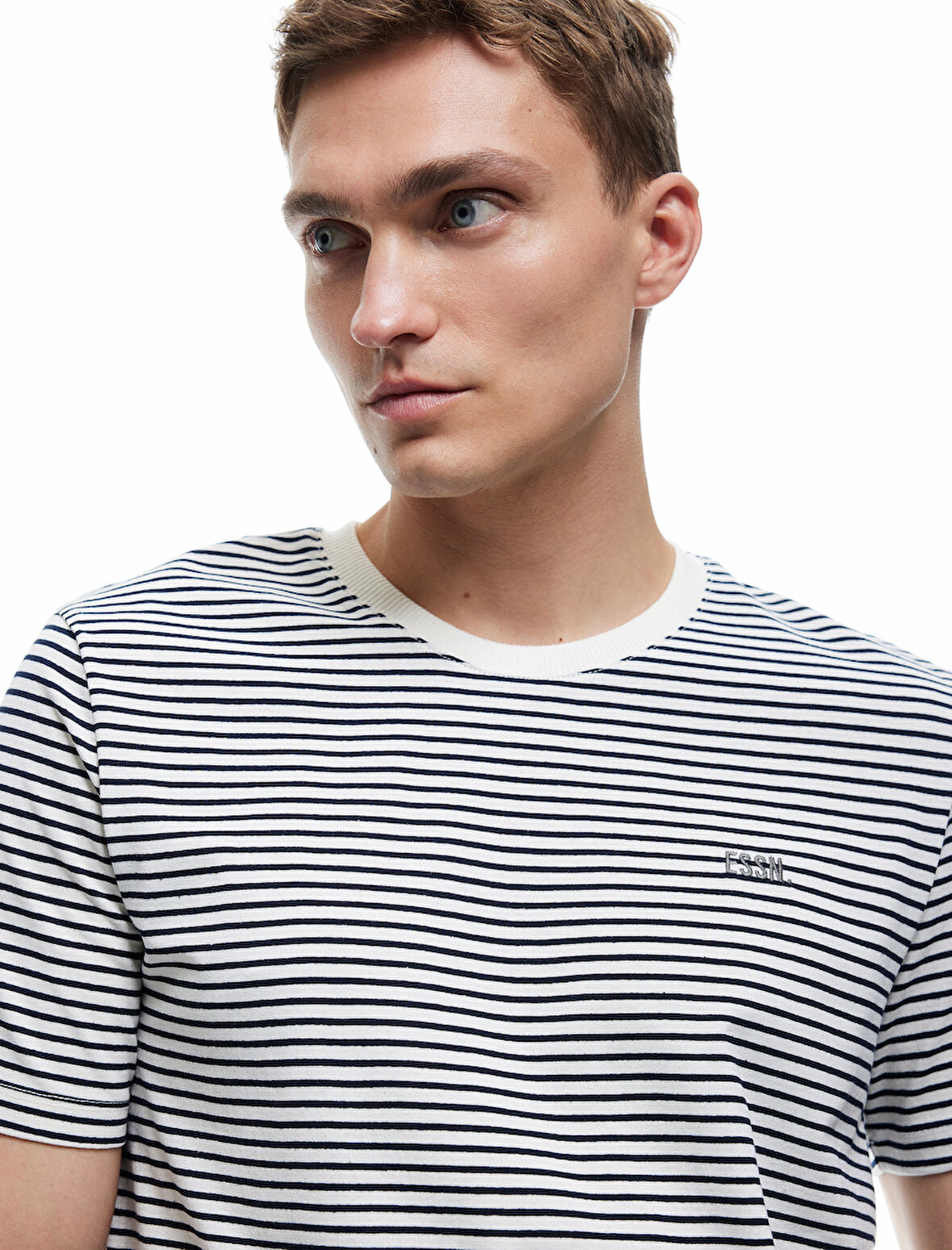 Slim Fit Kısa Kollu Bisiklet Yaka Çizgili Tişört