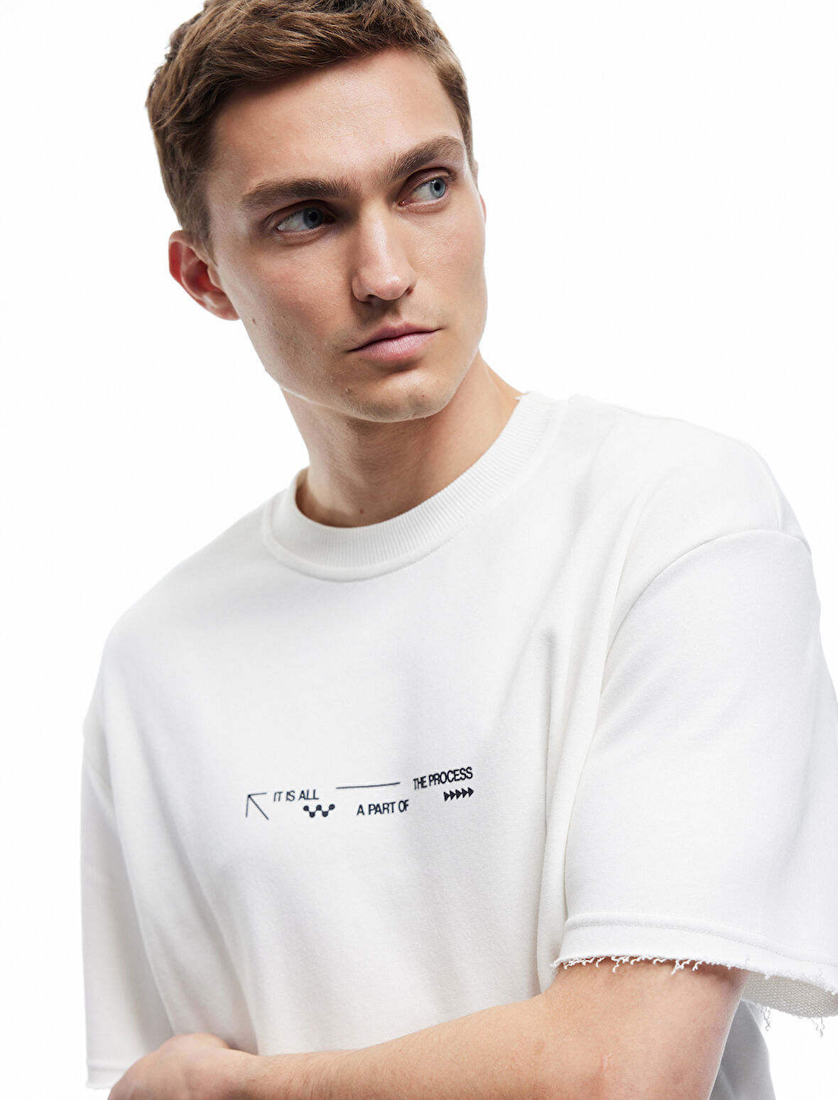 Kısa Kollu Bisiklet Yaka Baskılı Oversize Tişört