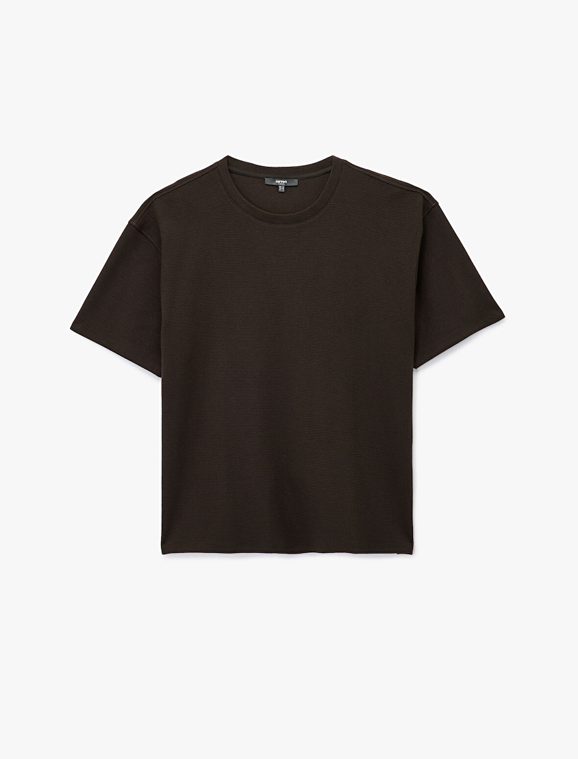 Kısa Kollu Waffle Dokulu Oversize Pamuklu Bisiklet Yaka Basic Tişört