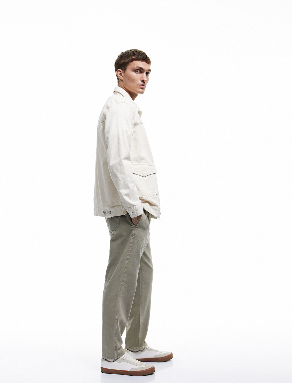 Cep Detaylı Pamuklu Straight Fit Beli Bağcıklı Gabardin Pantolon