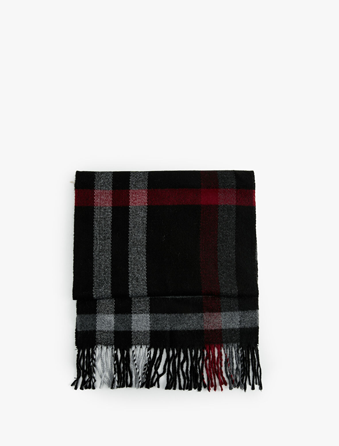 Uzun Ekoseli Püsküllü Atkı