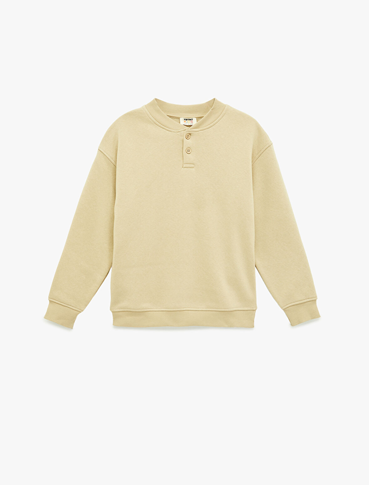 Uzun Kollu Düğme Detaylı Yuvarlak Yaka Oversize Sweatshirt